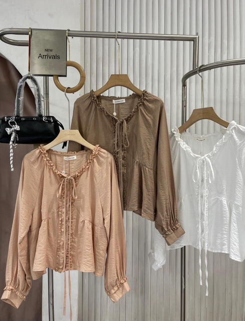 MATINEE Frill Lace Tie Button Down Tops